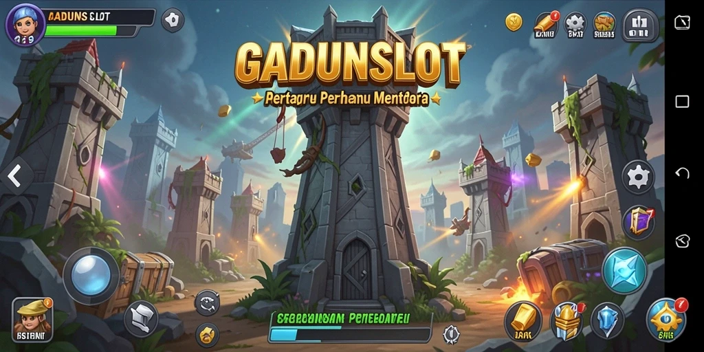 Gameplay menegangkan GADUNSLOT dalam genre Tower Defense.