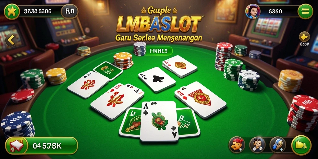 Tampilan screenshot utama LMBASLOT menunjukkan gameplay Gaple yang menarik.