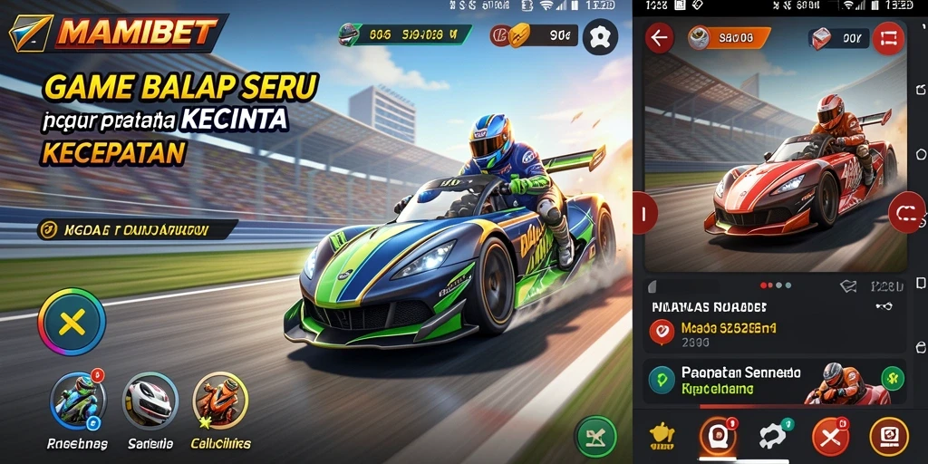 Screenshot gameplay MAMIBET dengan aksi balap penuh kecepatan.